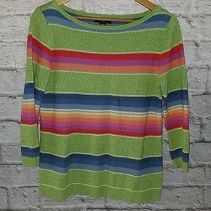 Chaps Denim Green Striped Boat Neck Sweater